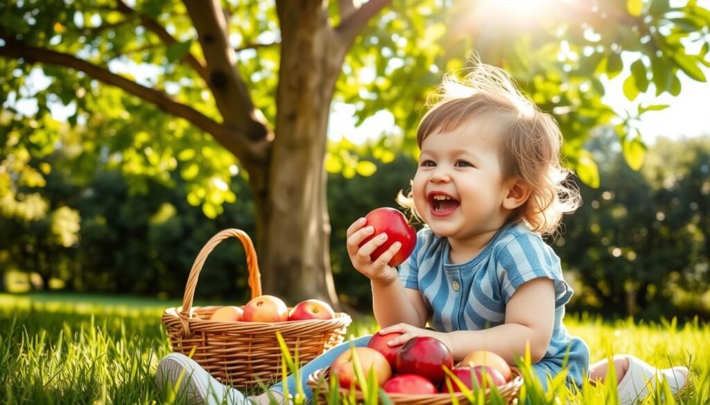 child eating an apple